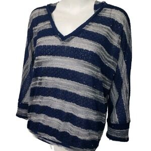 INC INTERNATIONAL CONCEPTS Navy Gray Gauzy Sequin Hooded Sweater XL NWT‎